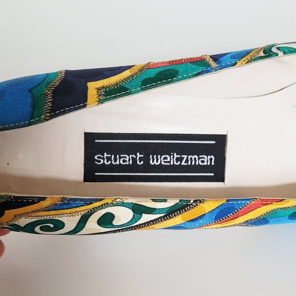Stuart Weitzman Vintage 80s 90s Pattern with Golden Heels - Size 7.5 - Picture 7 of 12
